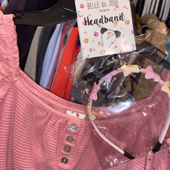 NWT •BELLE DU JOUR• little girls knot blouse/matching headband size 12-14(XL) - Picture 3 of 8